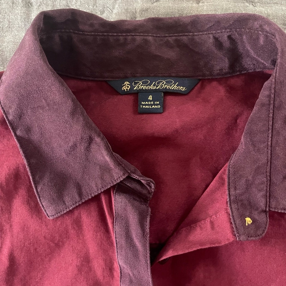 Brooks Brothers Maroon Burgundy Button Down shirt gold buttons sz 4 cotton blend - Picture 10 of 10